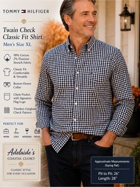 Tommy Hilfiger Twain Check Shirt XL Classic Fit Stretch Cotton Gingham NWT